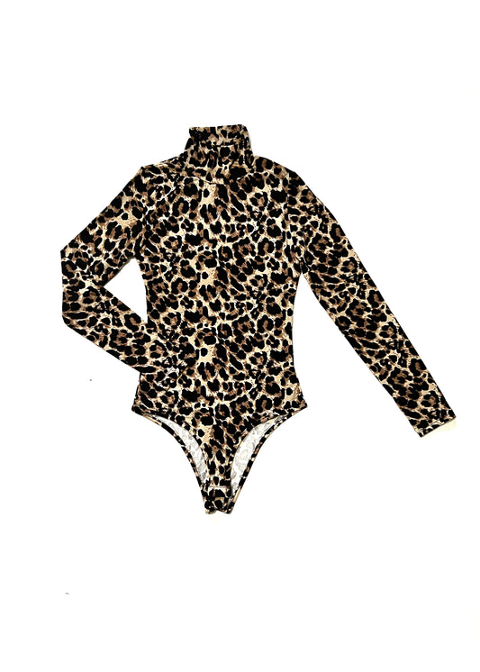 Long Sleeves Leopard Bodysuit Top